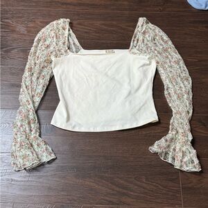 Free People Cream and floral Bell Sleeve Fitted top